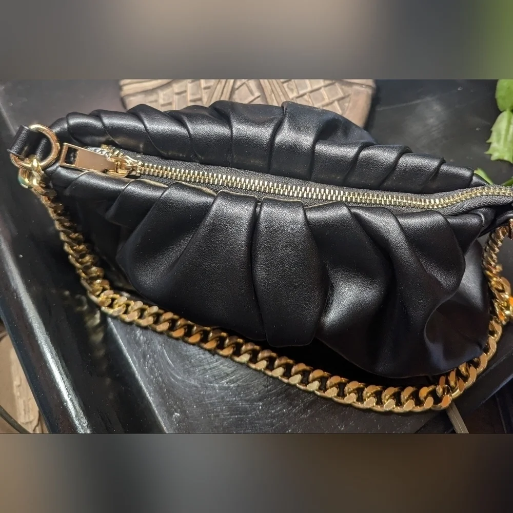NWOT Madison West Rusched Bag in Black